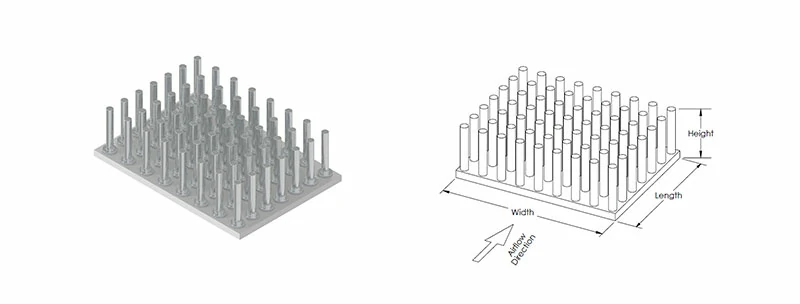 Popular stock sizes for pin fin heat sink